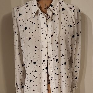 Pure Collection White Shirt with Black and Brown Heart Pattern
